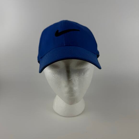 Nike Dri-Fit Baseball Hat Men's M / L Club Cap Blue Adjustable Black Swoosh - Picture 5 of 8